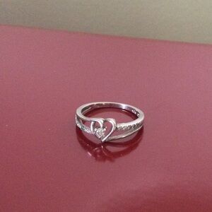 Heart Solitaire Sterling Silver Ring with Clear Stone - Women's Jewelry
